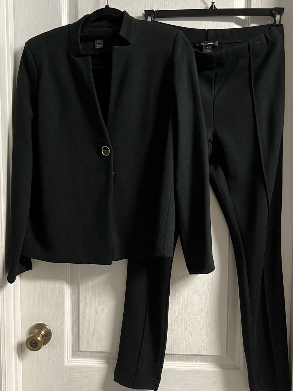St. John Black Two-Piece Knit Blazer and Trousers